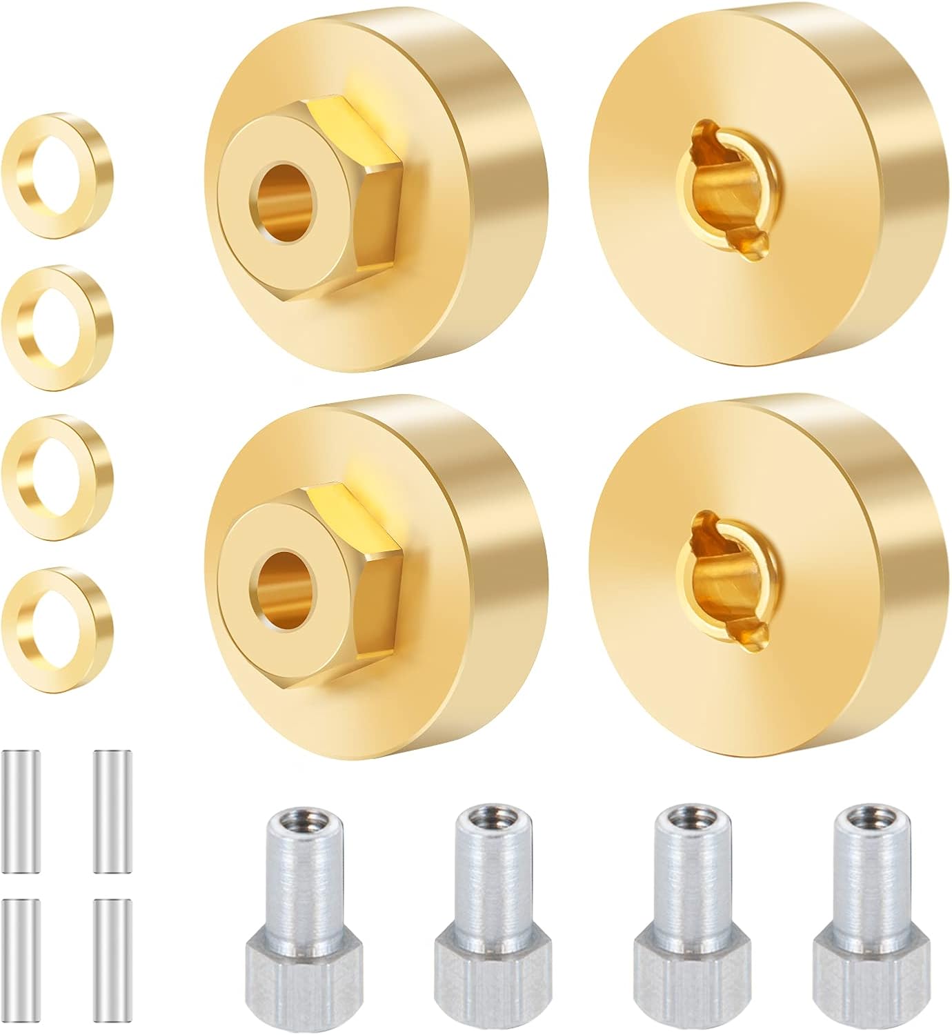 Que-T 1 Set Metal Brass Wheel Weights Hex Adapter for 1/24 AXIAL SCX24 Deadbolt AXI90081 AXI00001 AXI00002 RC Crawler Car Upgrades Parts