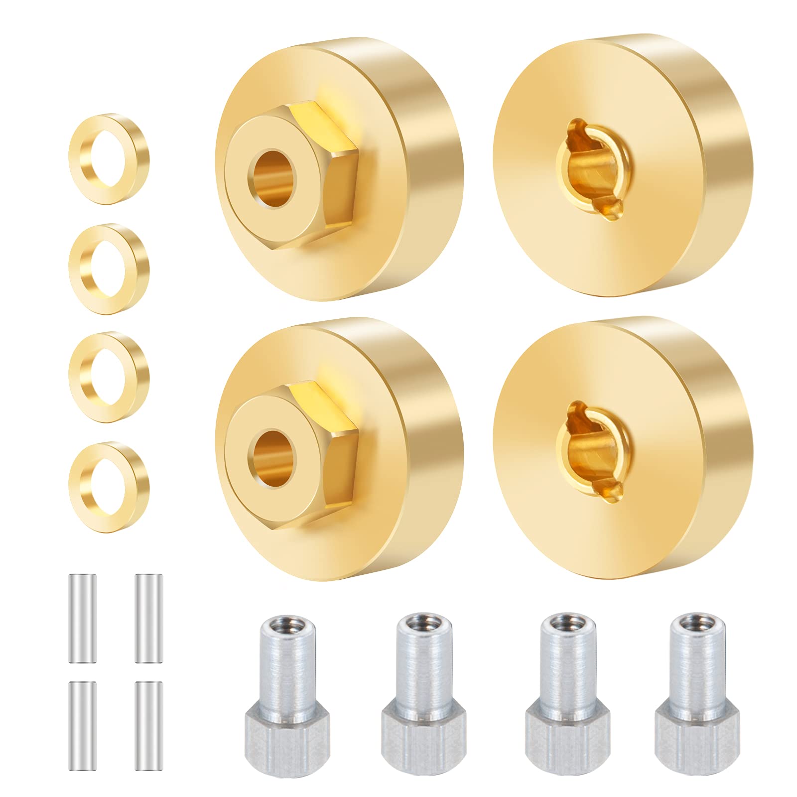 Que-T 1 Set Metal Brass Wheel Weights Hex Adapter for 1/24 AXIAL SCX24 Deadbolt AXI90081 AXI00001 AXI00002 RC Crawler Car Upgrades Parts