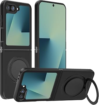 HikerClub Magnetic Stand Case for Galaxy Z Flip 7 FE Compatible with Wireless Charger Slim Fit [Kickstand] Shockproof TPU+PC Cover for Galaxy zflip 7 FE 5G 2025 Translucent Frosted Black