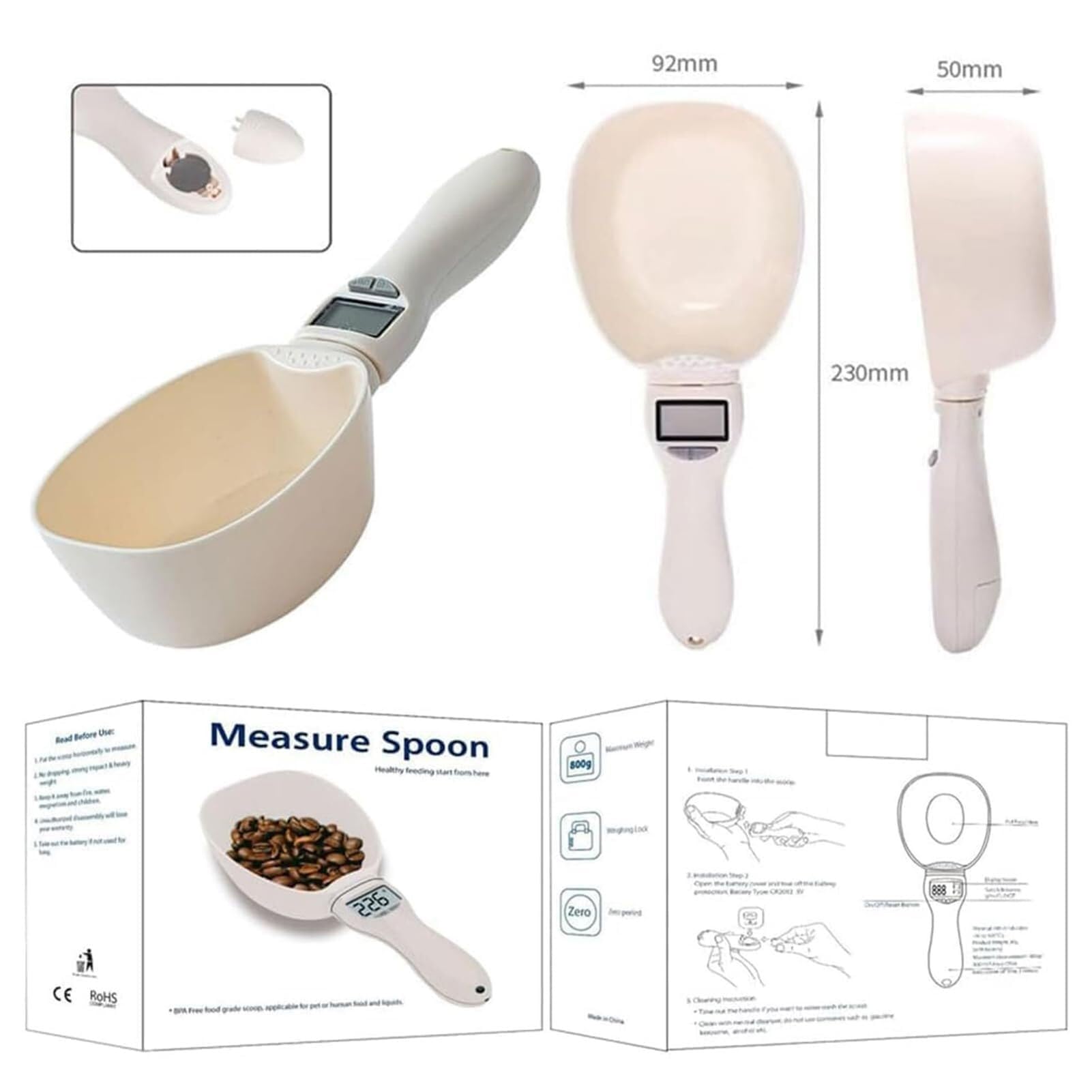 Cuchara Báscula Digital Profesional 800g/0,1g Alta Precisión con Pantalla LCD para Repostería Café Cocina Comida Mascotas Control de Porciones
