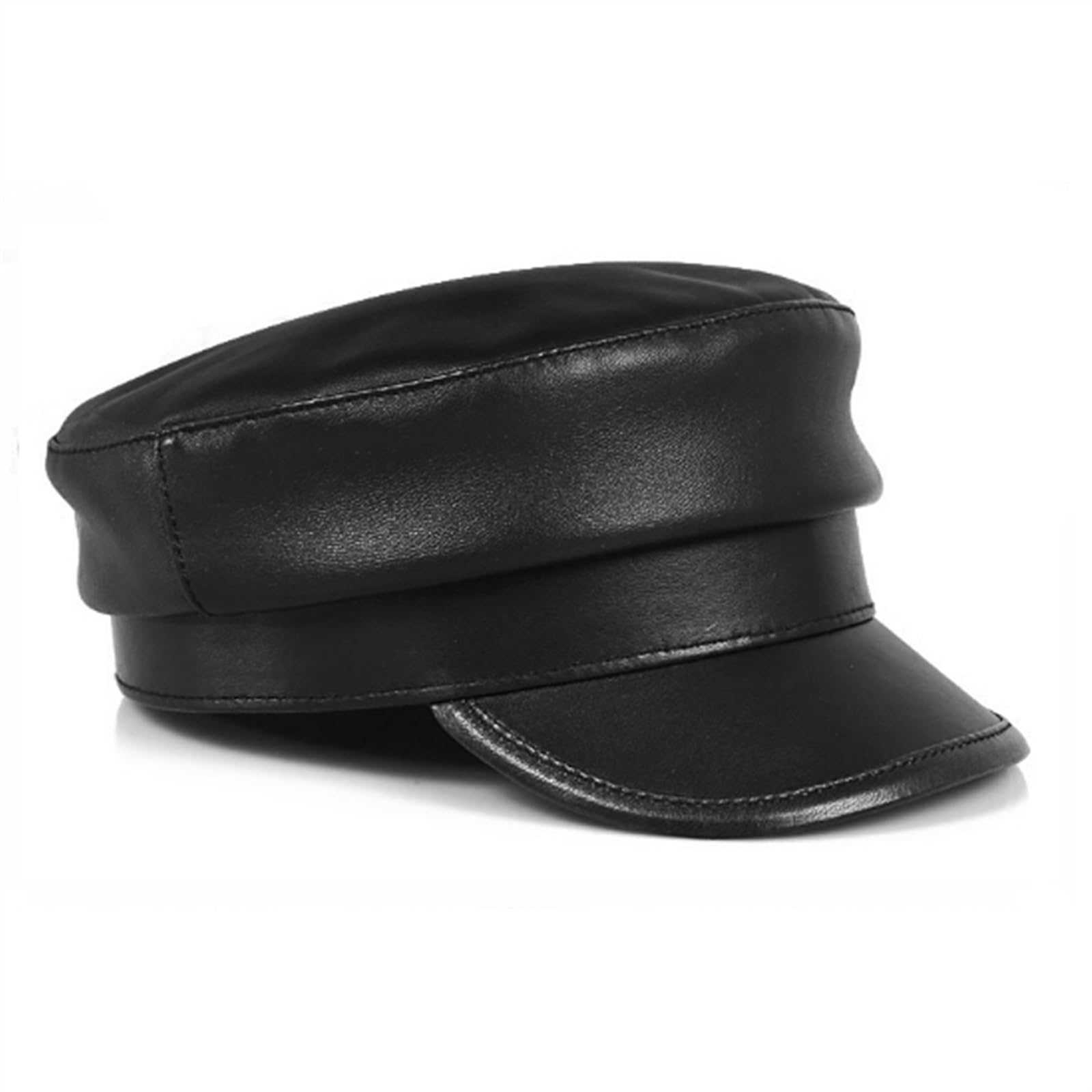 Zimowe Męskie Czapki Z Prawdziwej Skóry Unisex Streetwear Dopasowane Czarne Czapki Z Paskiem Outdoor(Czarny-Xxl 59 60Cm)
