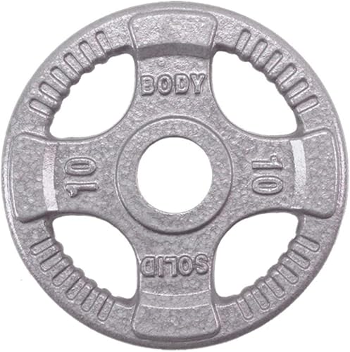 Miniatura 5 de Body-Solid Juego de discos olímpicos de hierro fundido con diseño de agarre cuádruple, pesas libres, placas de mancuernas, agujero estándar de 2