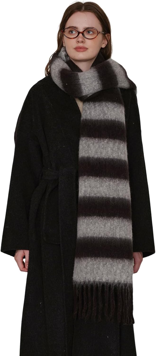 Women's Fall Winter Chunky Scarves Big Thick Warm Knit Blanket Scarf Long Oversized Striped Tassel Shawls Wraps