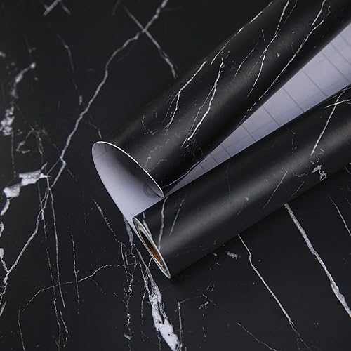 practicalWs 11.8"×78.7" Black Marble Contact Paper Matte Peel and Stick Kitchen Countertops Paper Black and White Self Adhesive Removable Waterproof Wallpaper for Cabinet Covers