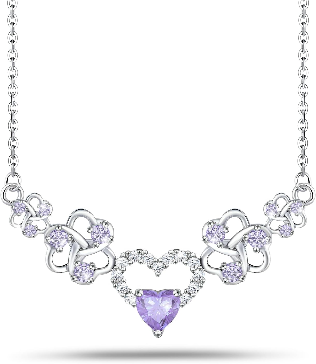 Sterling Silver Dangle Pendant Necklace Charms Love Heart with CZ Love Heart Knot Shap White Gold Plated Hypoallergenic Fashion Jewelry Dainty Birthday Gift for Women