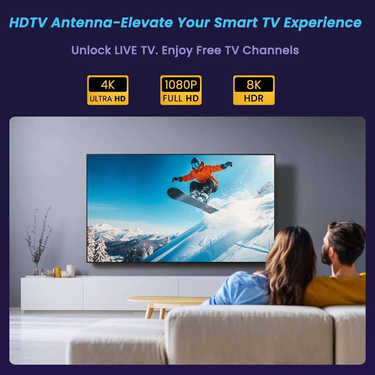 Antena de TV digital amplificada para exteriores Smart TV-150 millas de largo alcance, rotación de 360 grados, compatible con 2 televisores 8K 4K 1080p HDTV, filtro integrado 4G 5G LTE