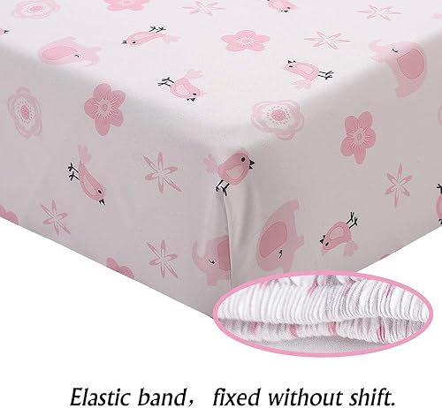 Miniatura 5 de Luxanna Juego de ropa de cama para cuna, 3 piezas, diseño de elefante rosa, con edredón para bebé, sábana bajera para cuna, falda de cuna para niñas