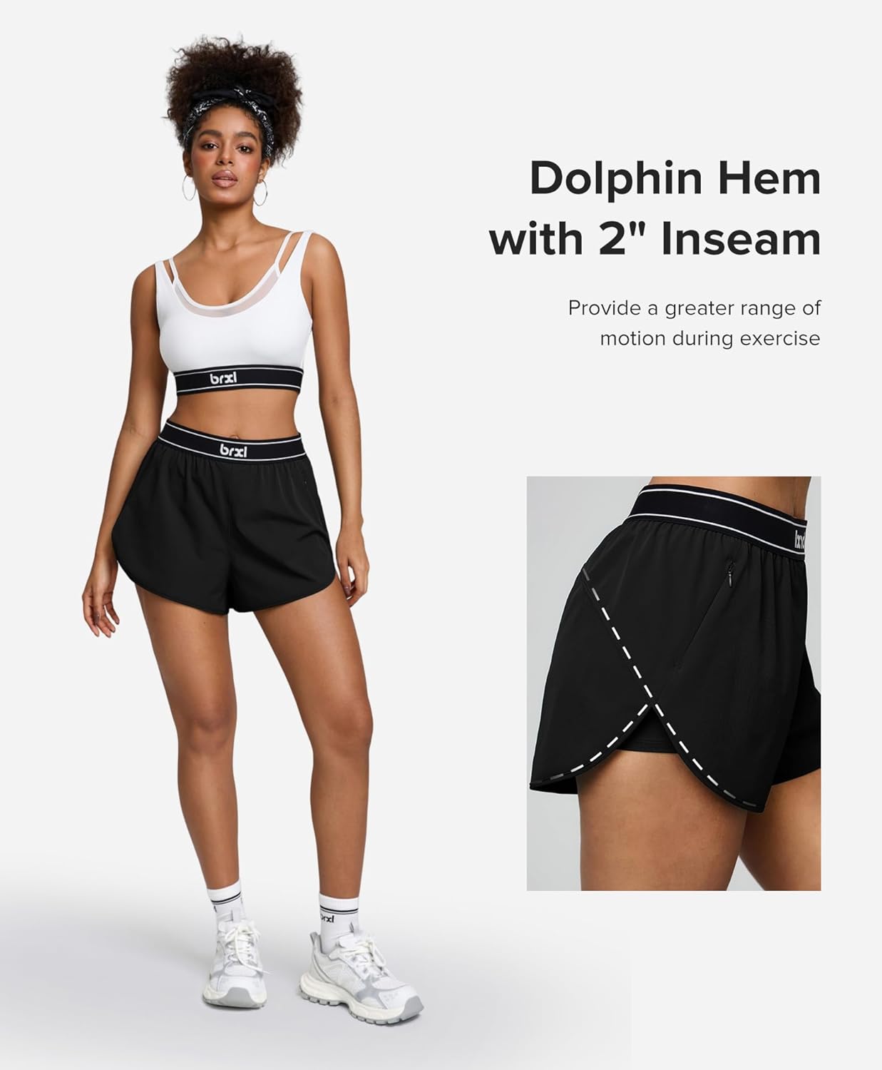 BRXL Dolphin Athletic Shorts for Women 2" - Split High Waist Quick Dry for Running Workout Athletic Gym Track with Zip Pocket - Image 6