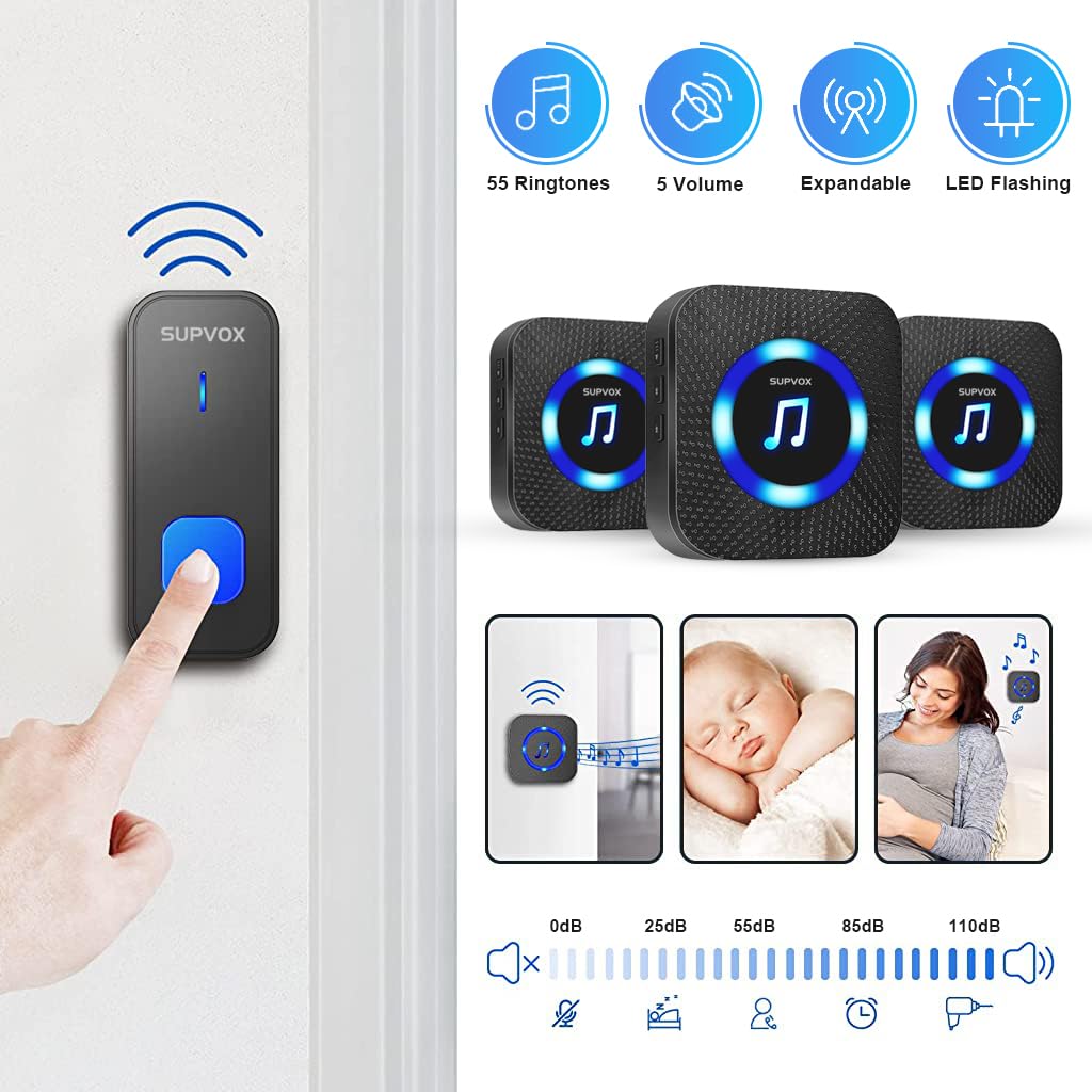 Supvox Wireless Doorbell Kit - 2 Receivers -6 Supvox Wireless Doorbell Kit - 2 Receivers -6