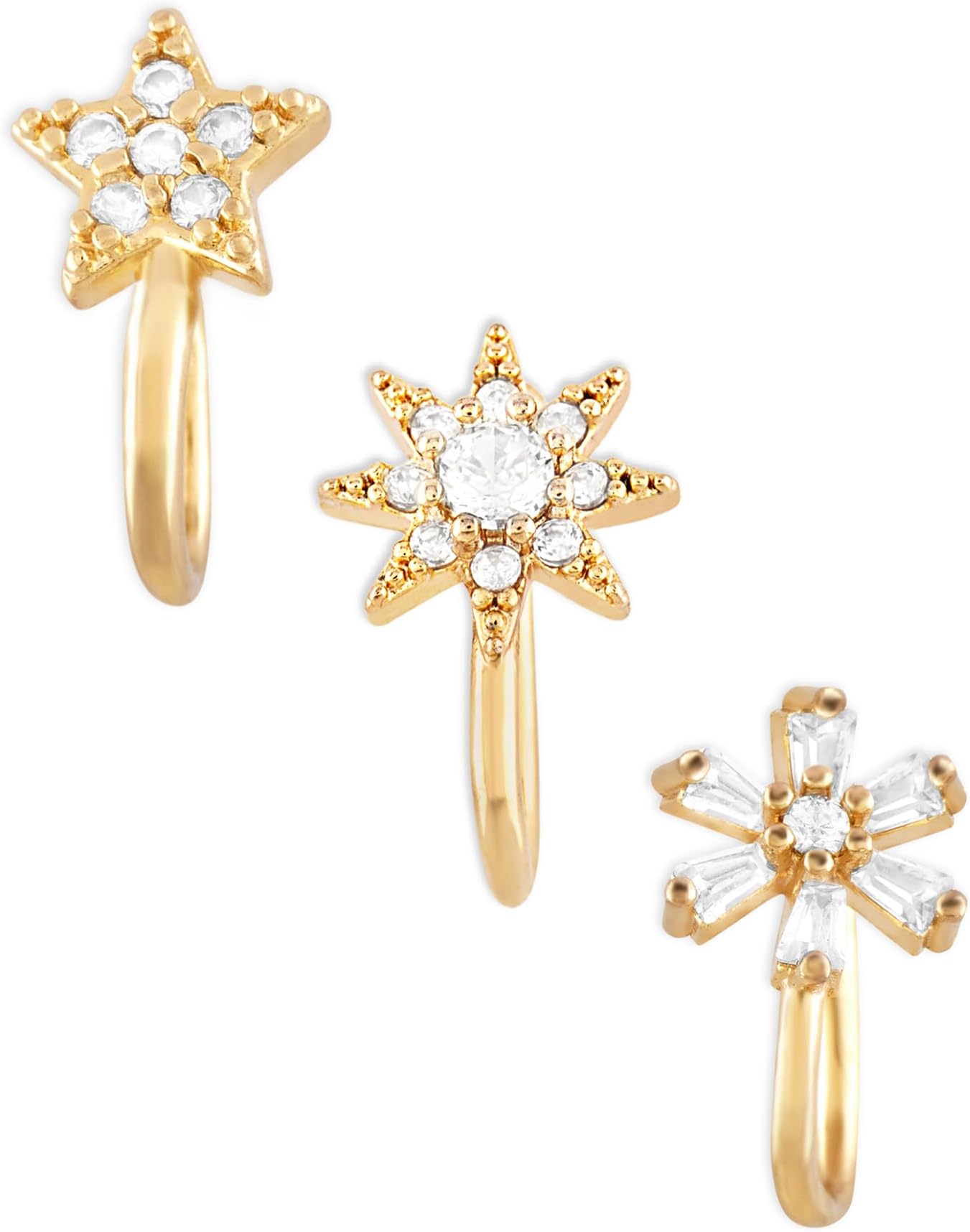 ZAVERI PEARLS Set of 3 Gold Tone Cubic Zirconia Contemporary Brass Clip On Nose Pins For Women-ZPFK17364
