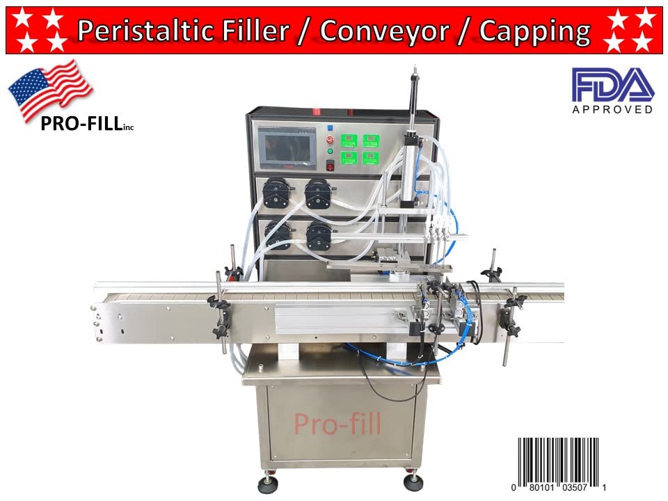 Peristaltic Filler 4x1500ml + Conveyor + Capping Machine/Lotion, Gel & Liquid Filling Machine Peristaltic Filler Conveyor & Capper Combo 2-1500ml