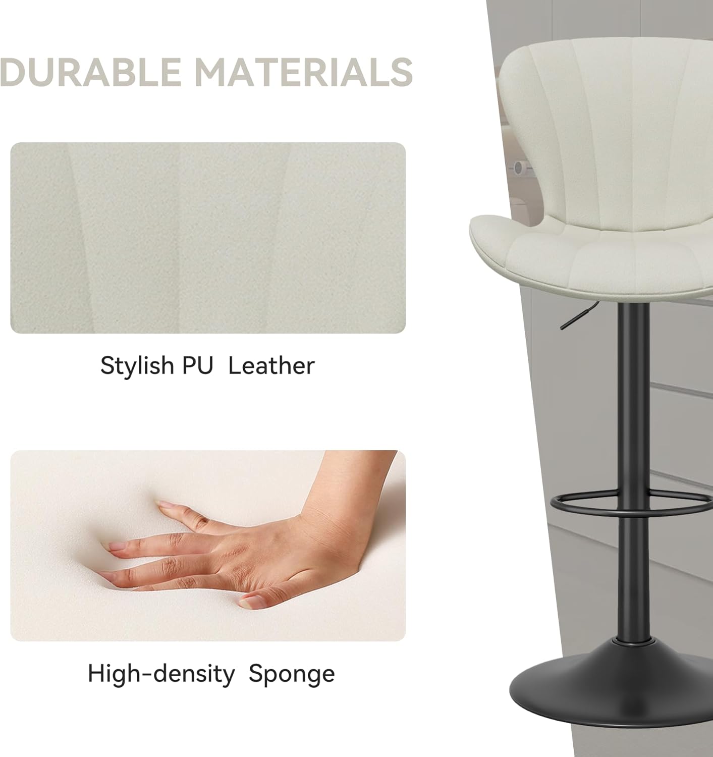 Nalupatio Modern Bar Stools Set of 2 Fabric Upholstered Swivel Barstools Counter Height Bar Chairs with Backrest for Island Kitchen Oatmeal