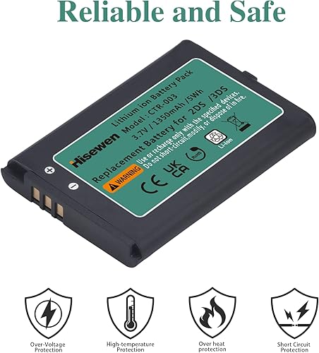 Miniatura 5 de Hisewen Paquete de 2 baterías CTR-003 de 1350 mAh 3DS para Nintendo 2015 Old 3DS, 2DS XL, consola de juegos 2DS