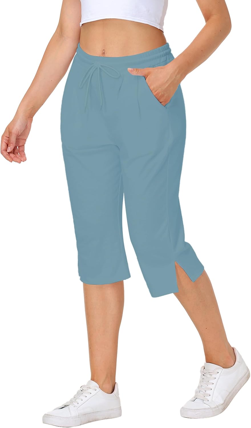 Women Yoga Capri Pants Comfy Drawstring Lounge Sweatpants with Side Pockets - Image 5