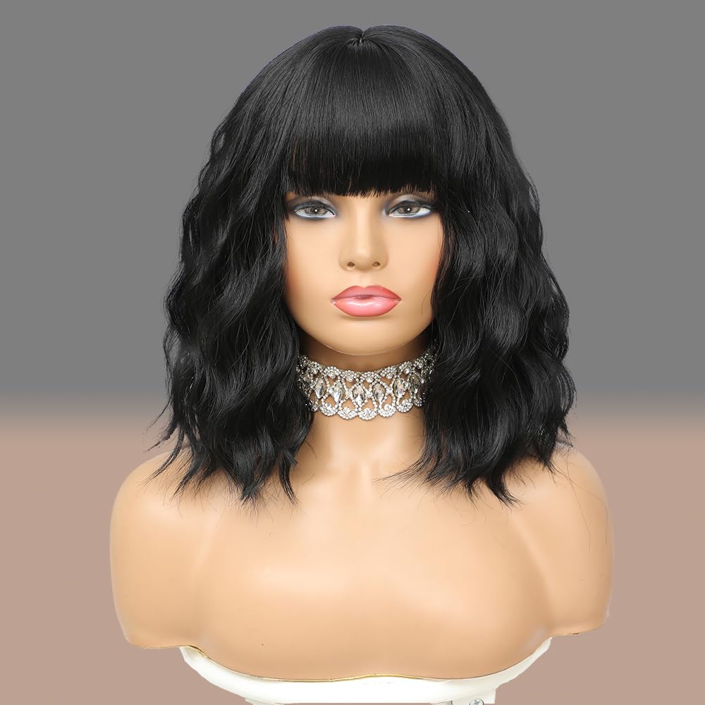 Short Curly Bob Wig with Bangs Heat Resistant Natural Looking Hair Replacement Amazon.com : Veally Short Wavy Bob Wigs with Bangs for Women  main image 4