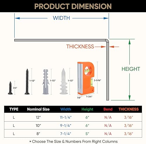 Miniatura 5 de TICONN Soporte de estante en forma de L de 1364 pulgadas, soportes de estante de metal resistentes para habitación, hogar, oficina, garaje (12