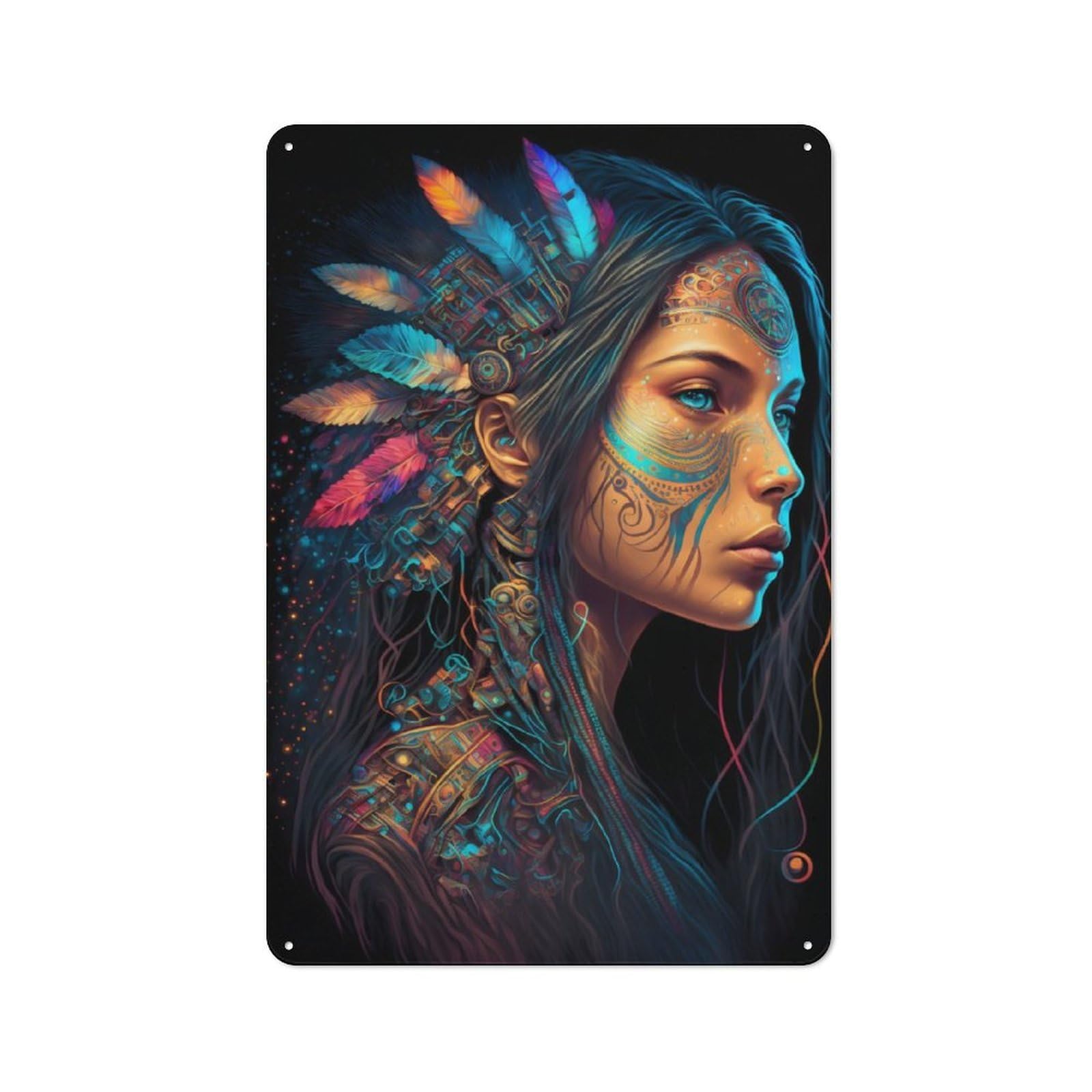 Junmoney Style-16 Vintage Metal Sign 30X20cm Featuring Native American Feather Headdress For Pub Or Café, Wall Decor For People Reorganising Pub And Café