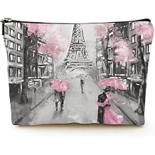 Makeup Bag Zipper Pouch Travel Cosmetic Organizer for Women and Girls Gray Pink Oil Painting Paris