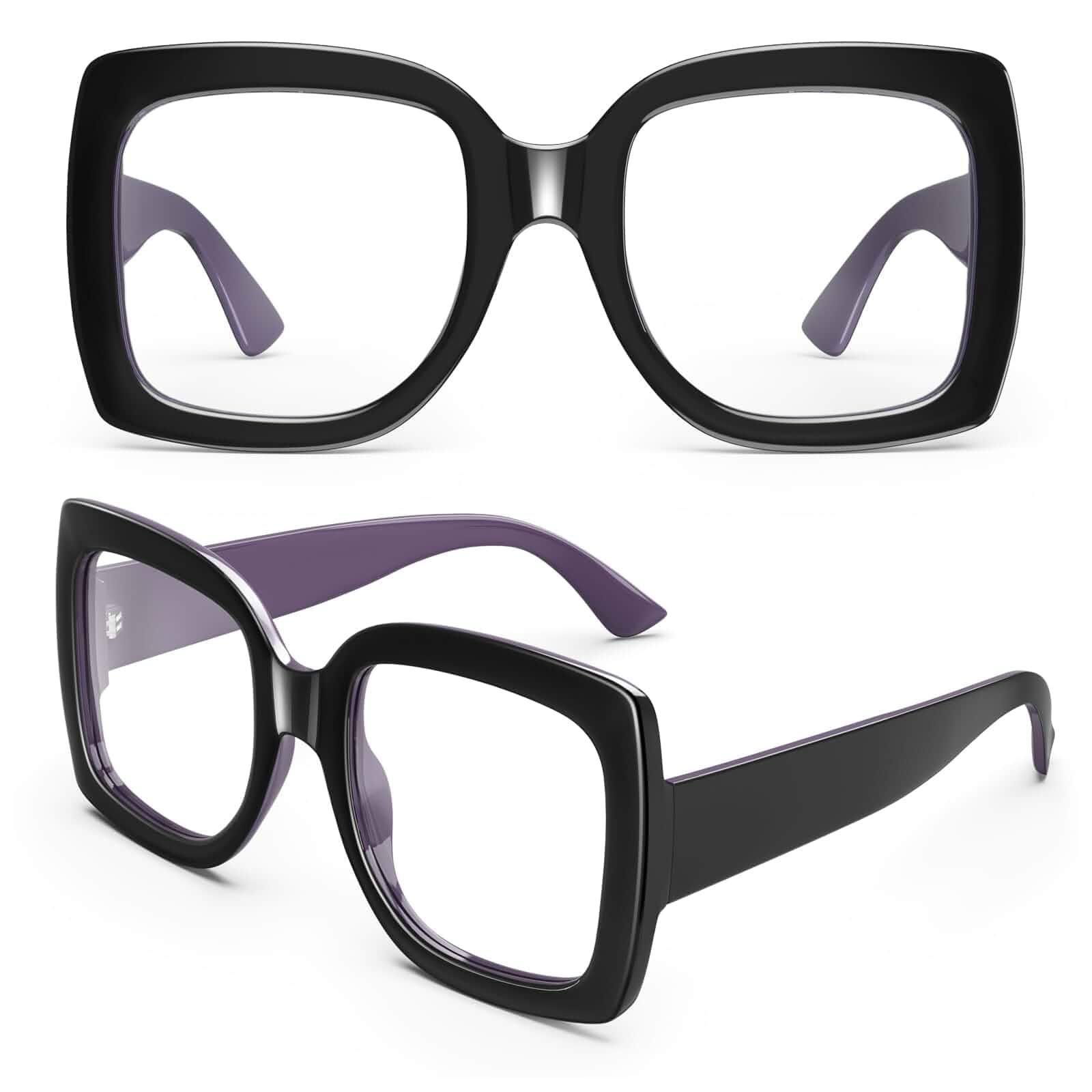 GQUEEN Oversized Fake Glasses Women Men Retro Square Frame Clear Lens Tangle-free Design, Vintage Style, UV400 Protection, Thick, Big, Non-prescription, Eyeglasses