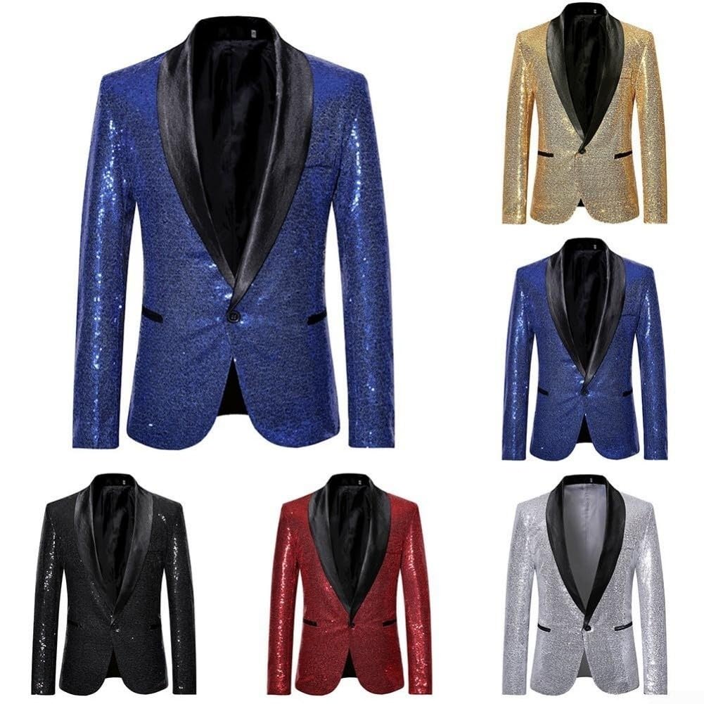 X35 - Traje para hombre, chaqueta blazer con lentejuelas, estilo europeo, chaqueta de rendimiento para discoteca, banquete, formal, para fiesta en escenario
