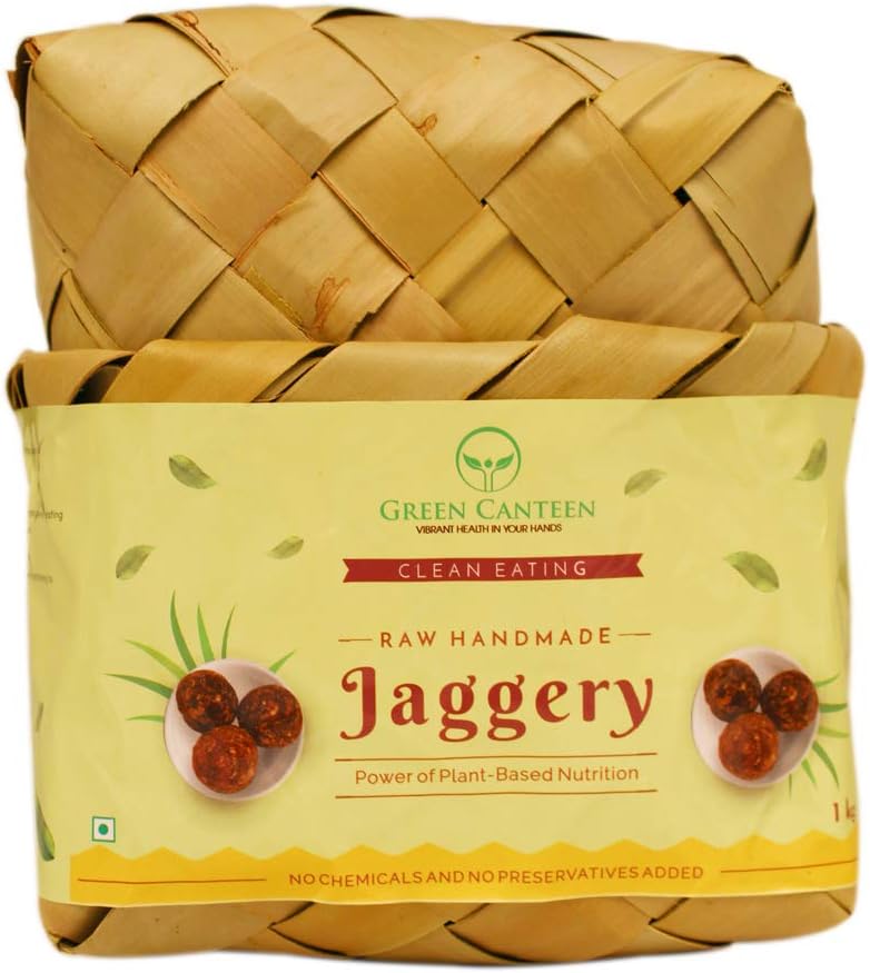 Green Canteen Raw Handmade Sugarcane Jaggery Vegan and Gluten Free (No Added Sugar, No Impurities, No Added Colour, No Added Preservatives) (1000gm)