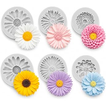 Pack of 6 Silicone Moulds Flowers Candles Silicone Moulds Flower 3D Flower Silicone Soap Mould 3 Daisies 2 Chrysanthemums 1 Sunflower for Candles Soap Plaster DIY Crafts Silicone Mould