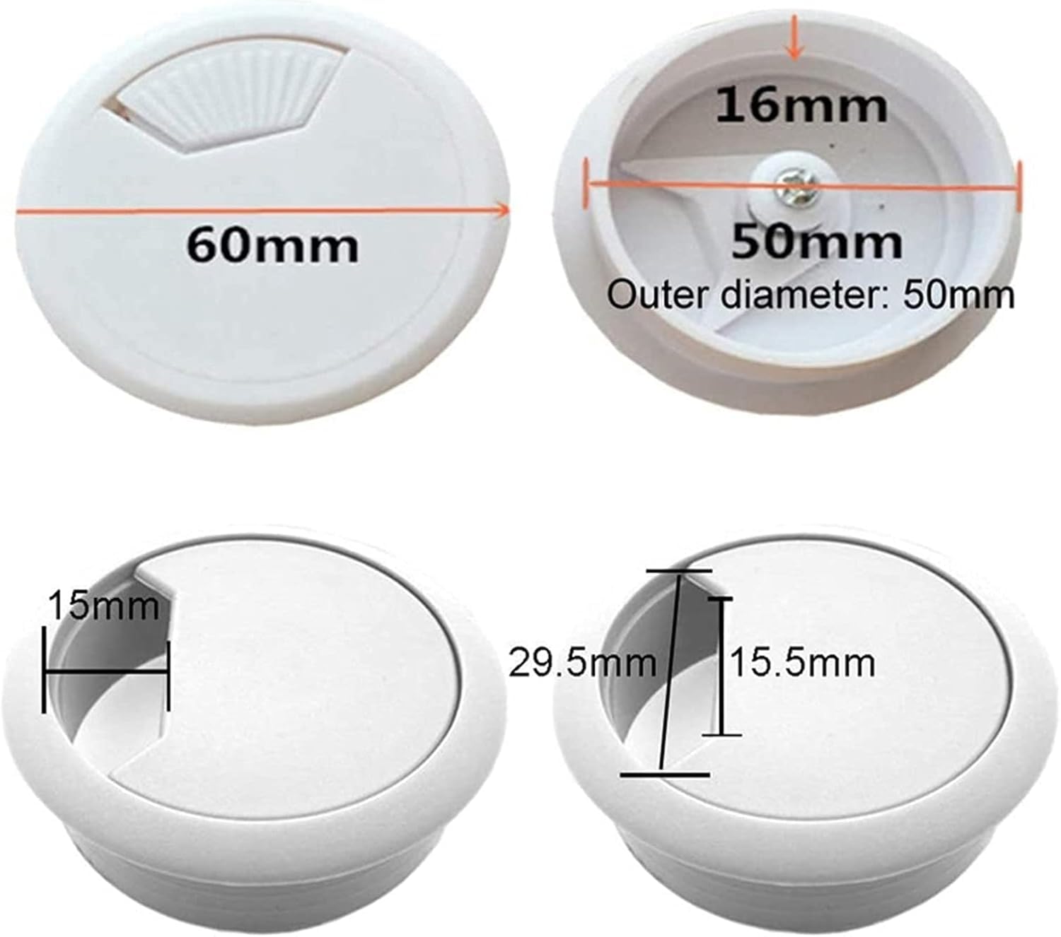 Passacavo per scrivania, 20 Pezzi 2 Pollici scrivania Filo passacavo Cavo Foro di Copertura for Ufficio PC scrivania Cavo organizzatore Cavo Copertura in plastica(Black)