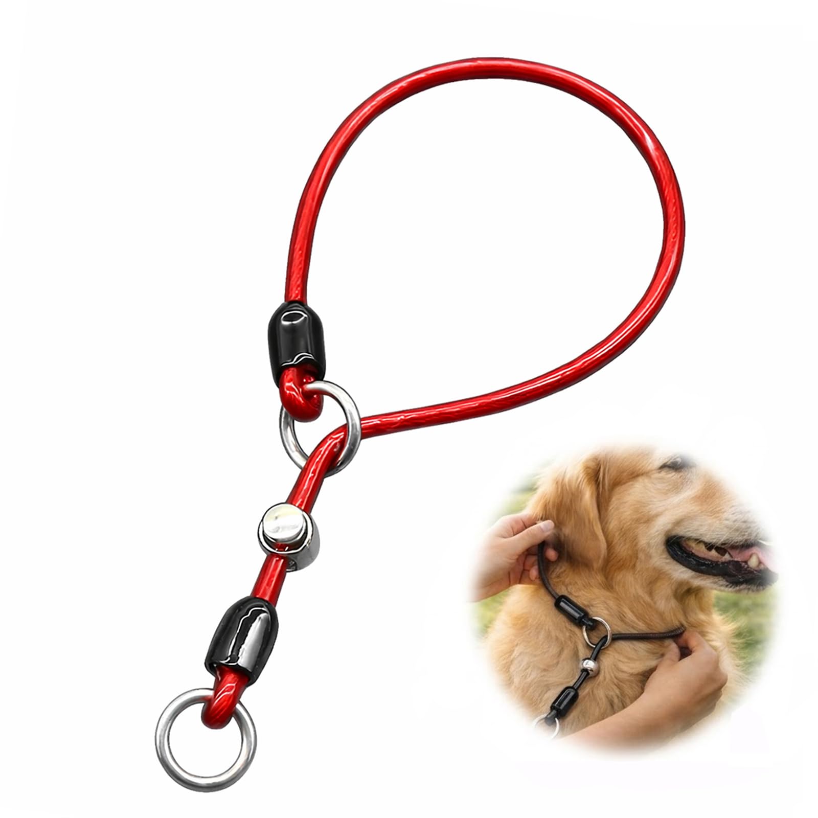 High-Strength Red Slip Dog Training Collar with Steel Core Rope and Adjustable Stopper - Durable Waterproof Choke Collar for Medium to Large Dogs, Professional Obedience and Behaviour Training