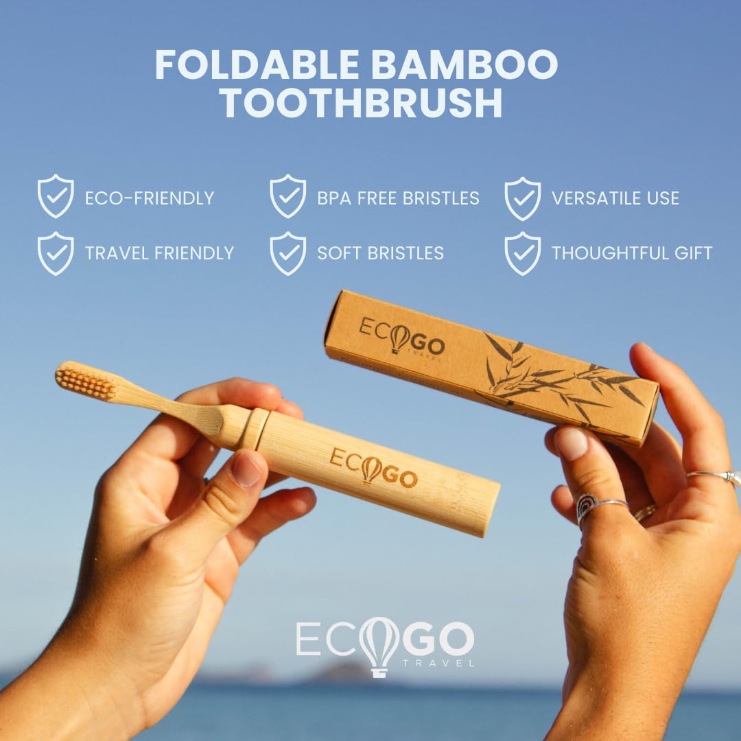 Cepillo de dientes plegable de bambú con cerdas suaves sin BPA, ecológico, tamaño de viaje, estuche compacto reutilizable, embalaje reciclado biodegradable