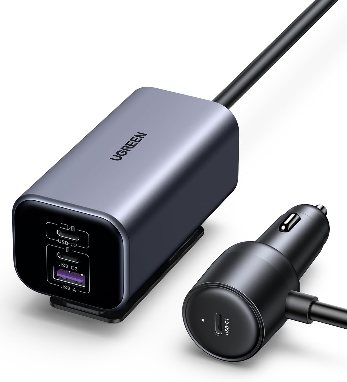 150W 4-Port Retractable Car Charger with Built-in Cable | 3 USB-C 1 USB-A, Compatible with iPhone 17 Air 17 Pro 17 Pro Max 16 15 14 13 12, Galaxy S25 S24 S23 Ultra, iPad, MacBook