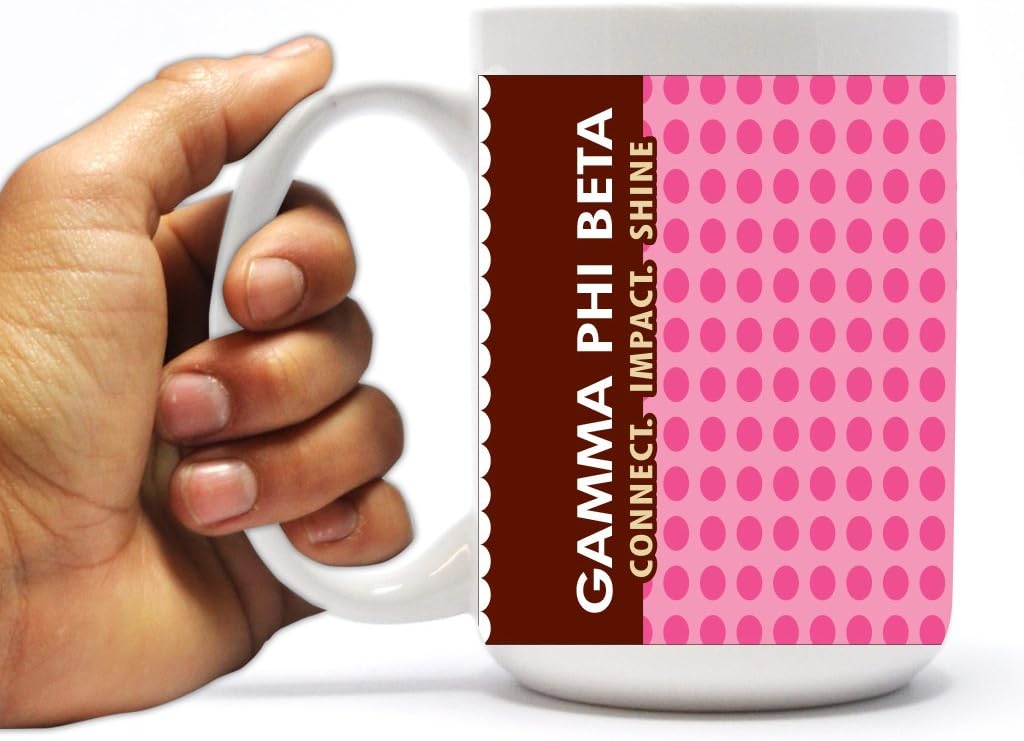 VictoryStore Ceramic Mugs - Gamma Phi Beta, Pink Polka Dot Coffee Mug, 15 ounces