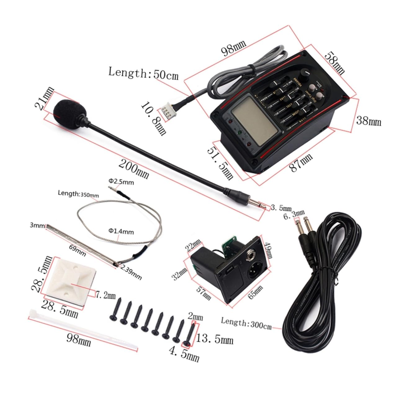 BESPORTBLE Band Acoustic Guitar Preamp Eq with LCD Tuner Mic Piezo Pickup System for Enhanced Sonic Clarity Features Volume Tone Control Knobs Easy Installation Accessories Included