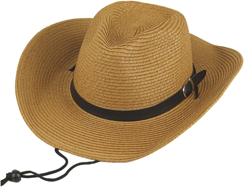 VILLCASE Western Cowboy Straw Hat Wide Brim Sun Block Hat for Men Khaki Outdoor Beach Party Role Play Accessory