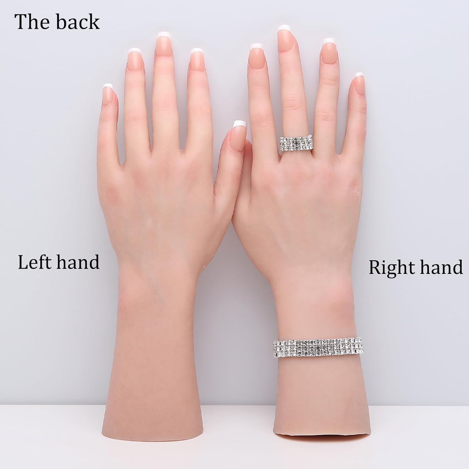 Realistic Silicone Female Hand Model Fake Hand Flexible Finger Bendable Acrylic Nail Mannequin Hand for Jewelry Display Nail Art Practice (Left-Hand)
