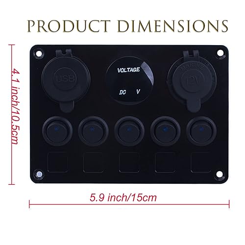 Miniatura 4 de Panel de interruptor basculante multifunción de 5 bandas, cargador USB QC 3.0 dual con control táctil, voltímetro digital y salida de 12 V para