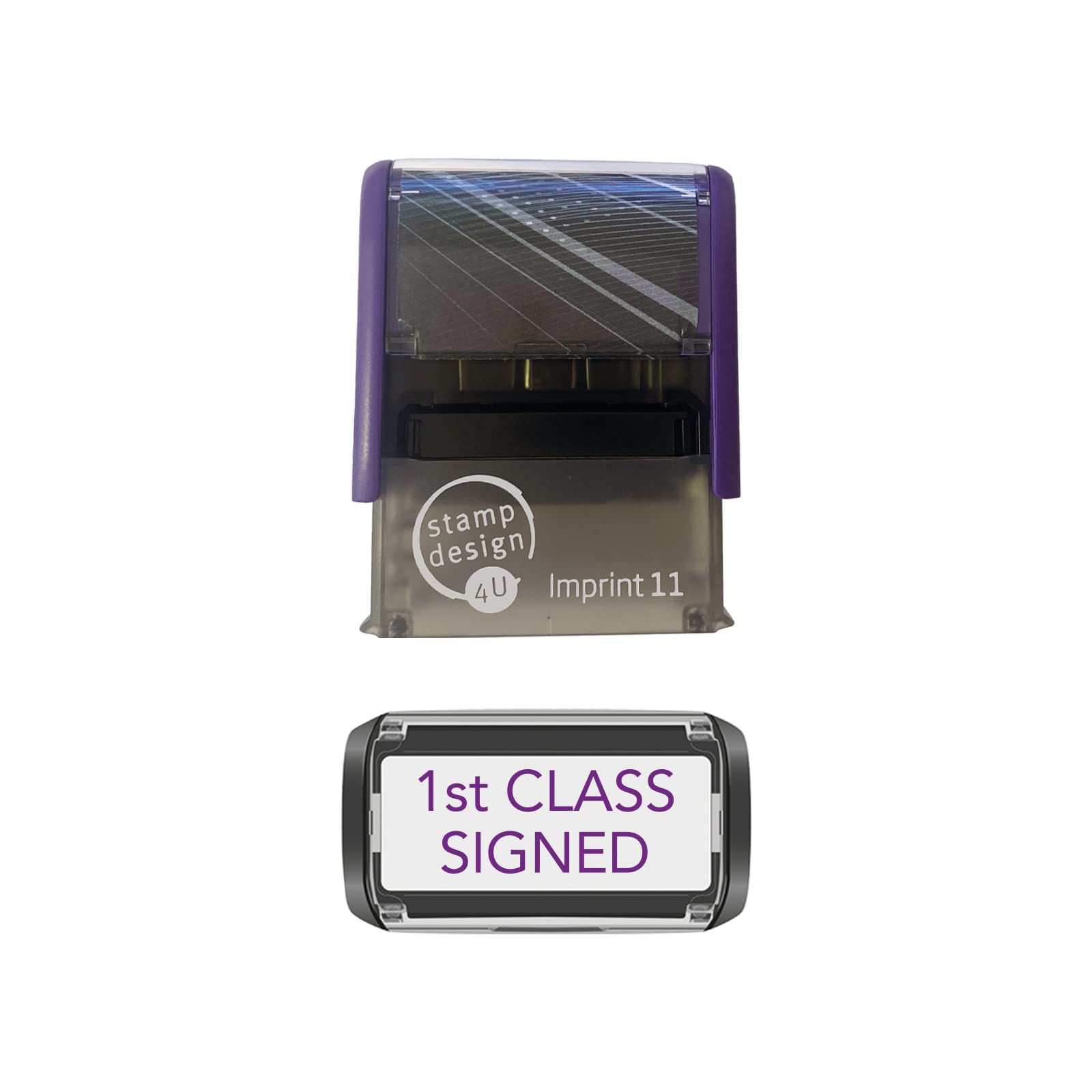 Imprint 11 38 x 14mm - Stock Self-Inking MAILING/DELIVERY Stamp 1ST Class Signed Stamp with Violet Ink