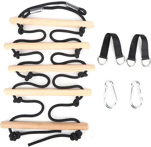 Miniatura 5 de Acouto Kids Climbing Rope Ladder Swing Recreation Toy 5 Steps Kid Wooded Playing Climbing Rope Ladder Fitness Equipment Indoor Using Set Attachments