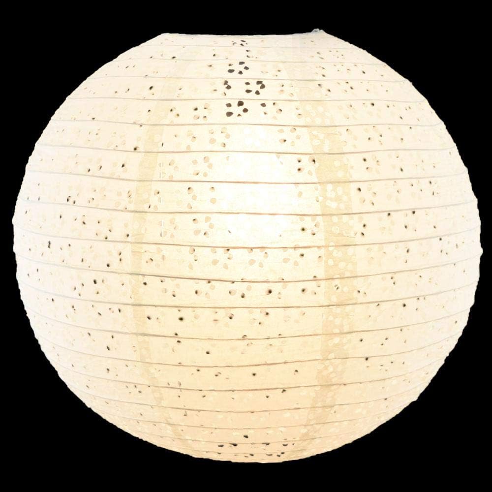 PaperLanternStore.com 8 Inch Round Eyelet Lace Look Paper Lantern - White