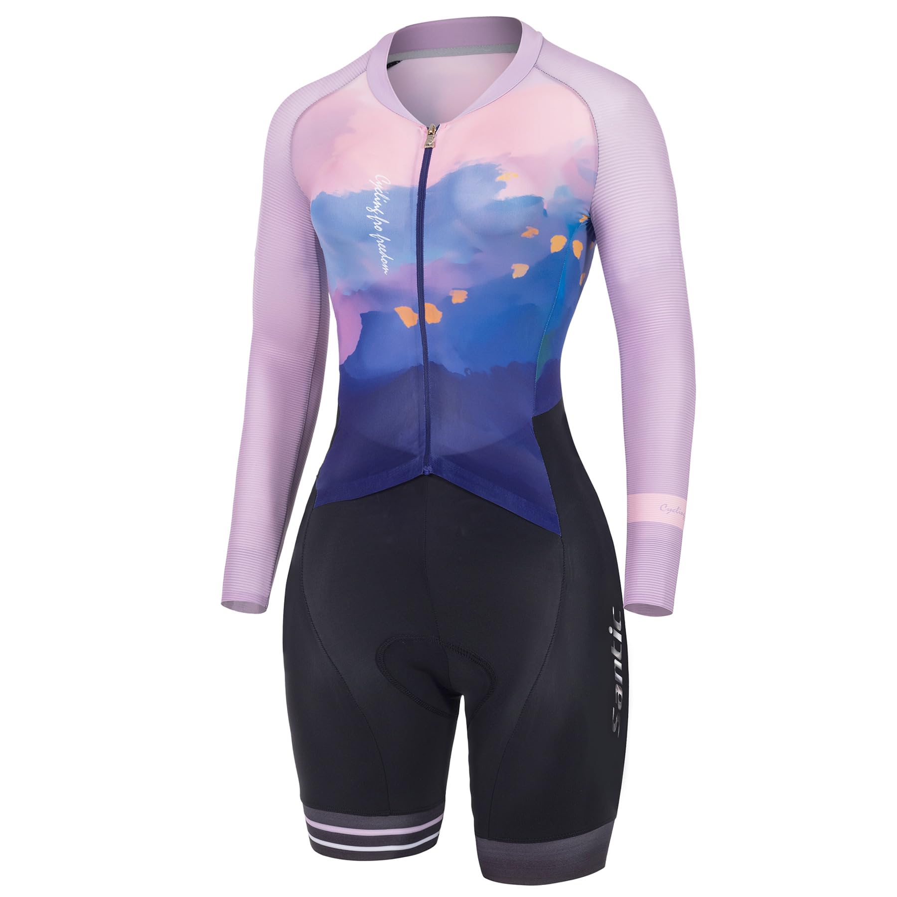 Santic Damen Triathlonanzug Einteiler Langarm Gepolstert Trisuit Hohe Elastizität Fahrrad Skinsuit