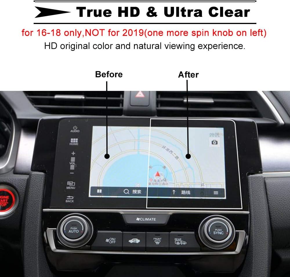 ONGHSD Navigation Screen Protector for 2016 2017 2018 Honda CIVIC (10 Generation 16-18,NOT fit 19) Tempered Glass Protective Film for Honda Civic Si Type R Hatchback Touring EX EX-L EX-T
