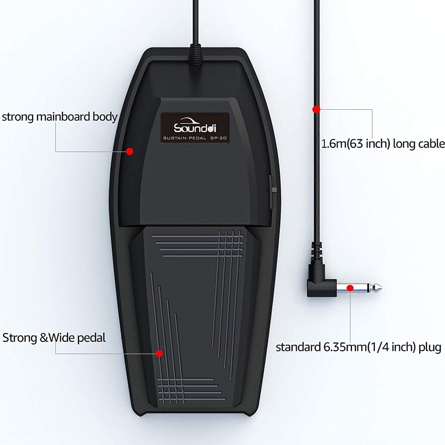 Universal Sustain Pedal for Digital Pianos – Extra-Wide Ergonomic Design with Anti-Slip Silicone Pads, Tilted Comfort Surface & Polarity Switch (Applicable to All brands on the market)