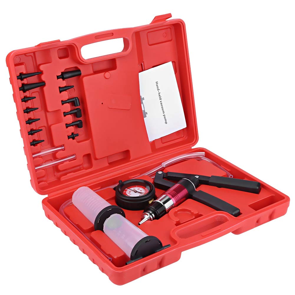 Kit de Bomba de Vacío y Probador de Presión para Sangrado de Frenos Compatible con la Mayoría de Vehículos con Adaptadores y Manómetro Incluido para Diagnóstico Preciso