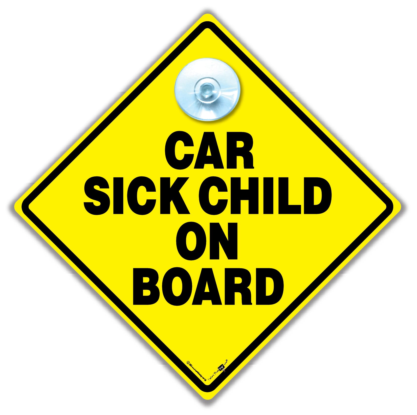 Car Sick Child on Board Sign with Suction Cup, Yellow Diamond, 14cm, Travel Motion Sickness Vehicle Notice