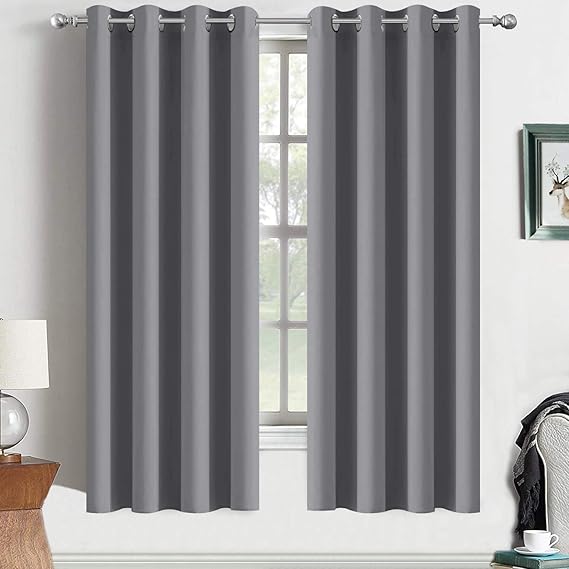 Yakamok Room Darkening Curtains Thermal Insulated Gray Blackout Curtain Panels Solid Grommet Top Window Drapes for Bedroom, 2 Tie Backs Included(52x72 Inch, Grey, 2 Panels)