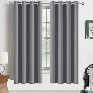Yakamok Room Darkening Curtains Thermal Insulated Gray Blackout Curtain Panels Solid Grommet Top Window Drapes for Bedroom, 2 Tie Backs Included(52x72 Inch, Grey, 2 Panels)