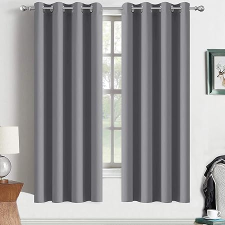 Yakamok Room Darkening Curtains Thermal Insulated Gray Blackout Curtain Panels Solid Grommet Top Window Drapes for Bedroom, 2 Tie Backs Included(52x72 Inch, Grey, 2 Panels)