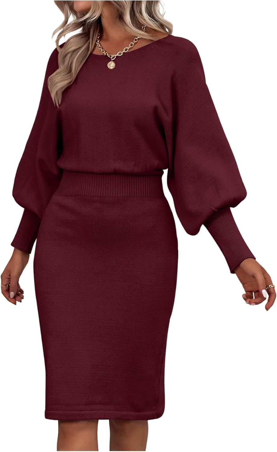 SOLY HUX Women's Sweater Dress Bishop Long Sleeve Crewneck Bodycon Casual Dresses