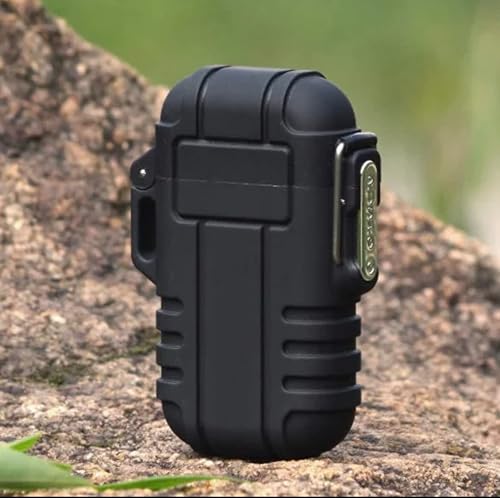 Al aire libre impermeable doble arco eléctrico sin llama recargable fumar USB encendedor de cigarrillos (negro)