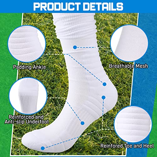 6 pairs Scrunch Football Socks Extra Long Padded Knee High Socks Athletic tube scrunched for men women adults youth basketball Baseball, black and white3