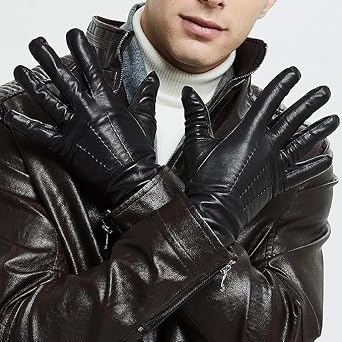 Men's Winter Genuine Sheepskin Leather Warm Gloves Cashmere or Wool Lining